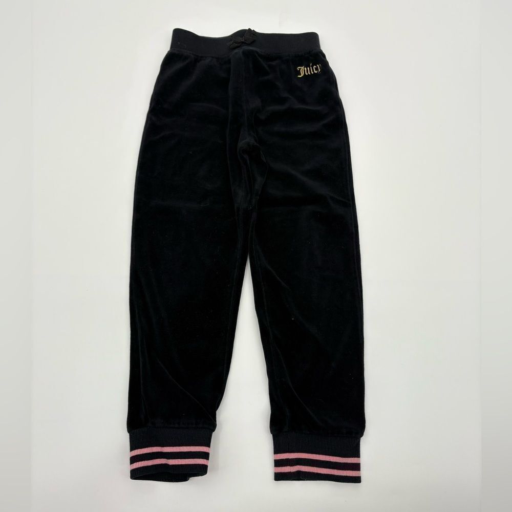 Juicy Couture Black girls Velour Pants with Pink Stripes